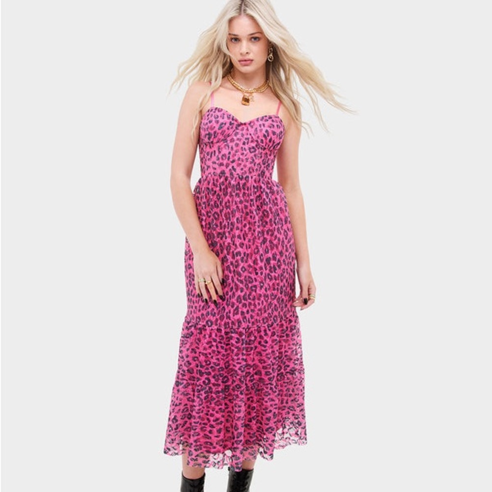 NWT Betsey Johnson Maxi dress - lined leopard stretch lace corset midi -hot pink